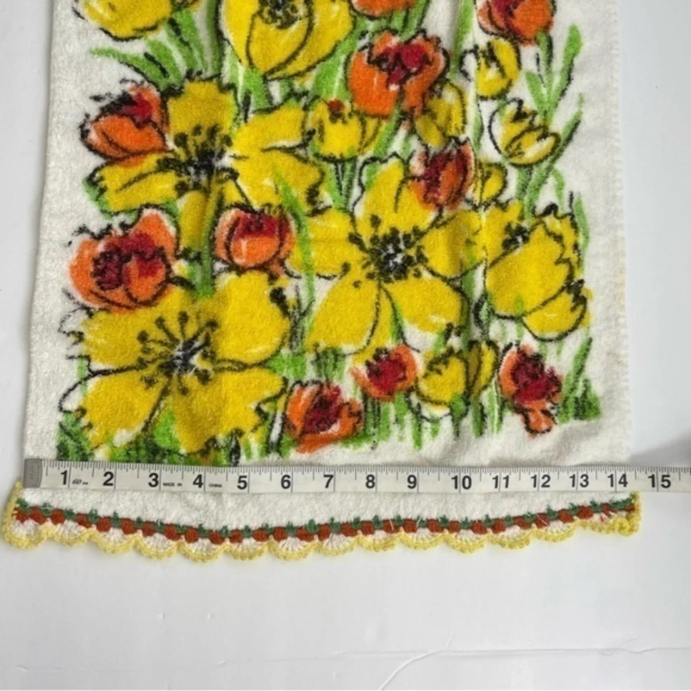 Yellow floral crochet trim‎ hand towel